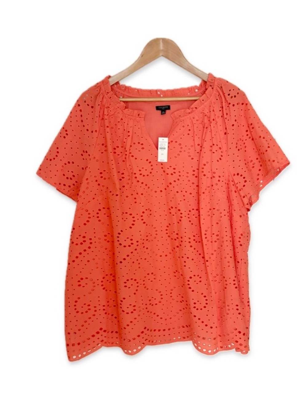 NWT Talbots Split-Neck Top Geo Swirls Size 2X Vibrant Coral Feminine 100% Cotton